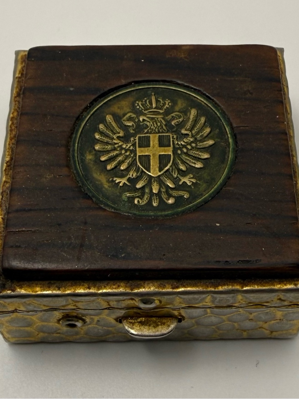 Vintage Gold Tone Pill Trinket Box Eagle Crown Cross Savoy
Crest European